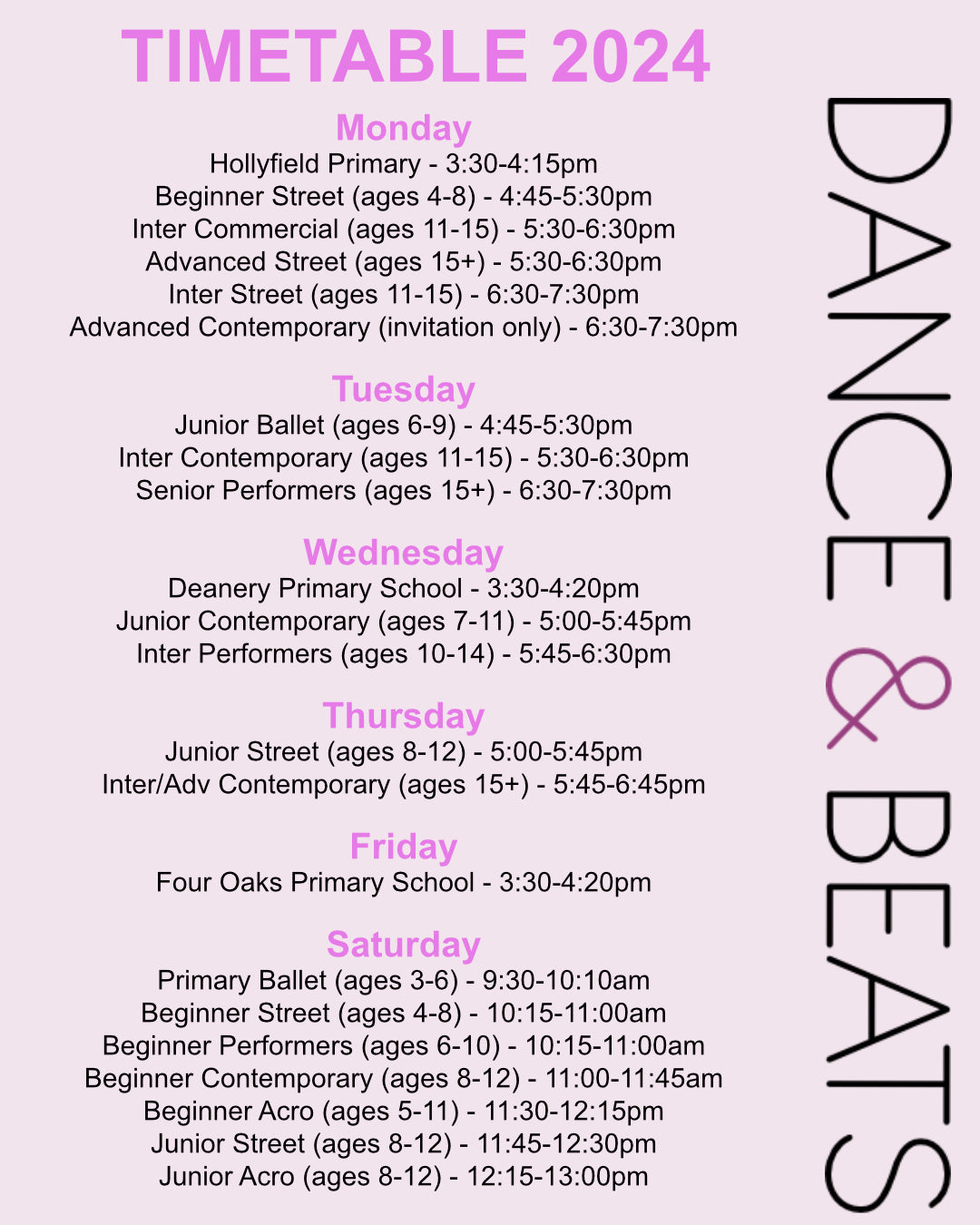 TIMETABLES | Dance and Beats | Sutton Coldfield